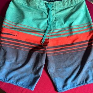 Men's Teal & Orange Stripe Swim Trunks